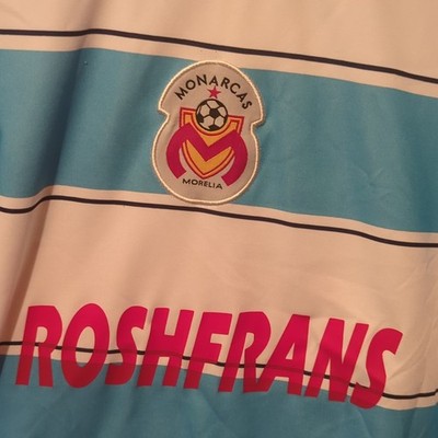 Vintage Monarcas Morelia Soccer Jersey Shirt White Blue Stripes Roshfrans 7 L/XL