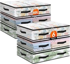 6 Pack Under Bed Storage Bags, 60L Foldable Clear Containers with Handles Dual