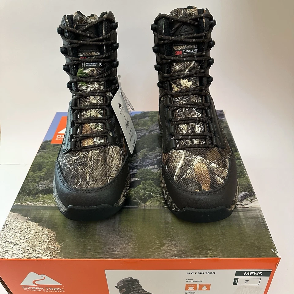 Ozark Trail Men's 8-Inch Real Tree Hunting Boots, Camo Size 7 Brand New In Box - Image 2 of 4