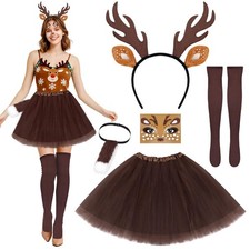 5 Pcs Reindeer Costume for Women, Reindeer Costume Adult Girls with Deer Antl...