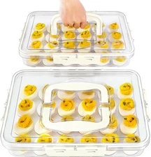 2 Pack Deviled Egg Containers with Lid and Handle, Durable Clear Plastic Deviled