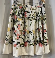 Talbots Floral Pleated A-Line Knee Length Skirt Size 10 Pink White Green Cottage