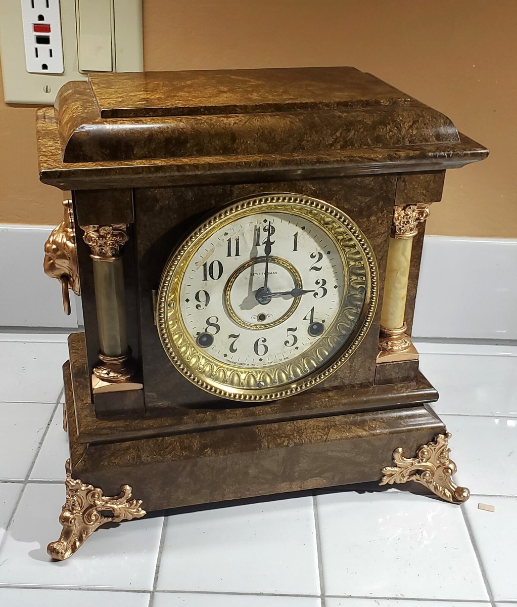Seth Thomas Adamantine Mantel Clock 2 Column Tortoise Shell 1901 8