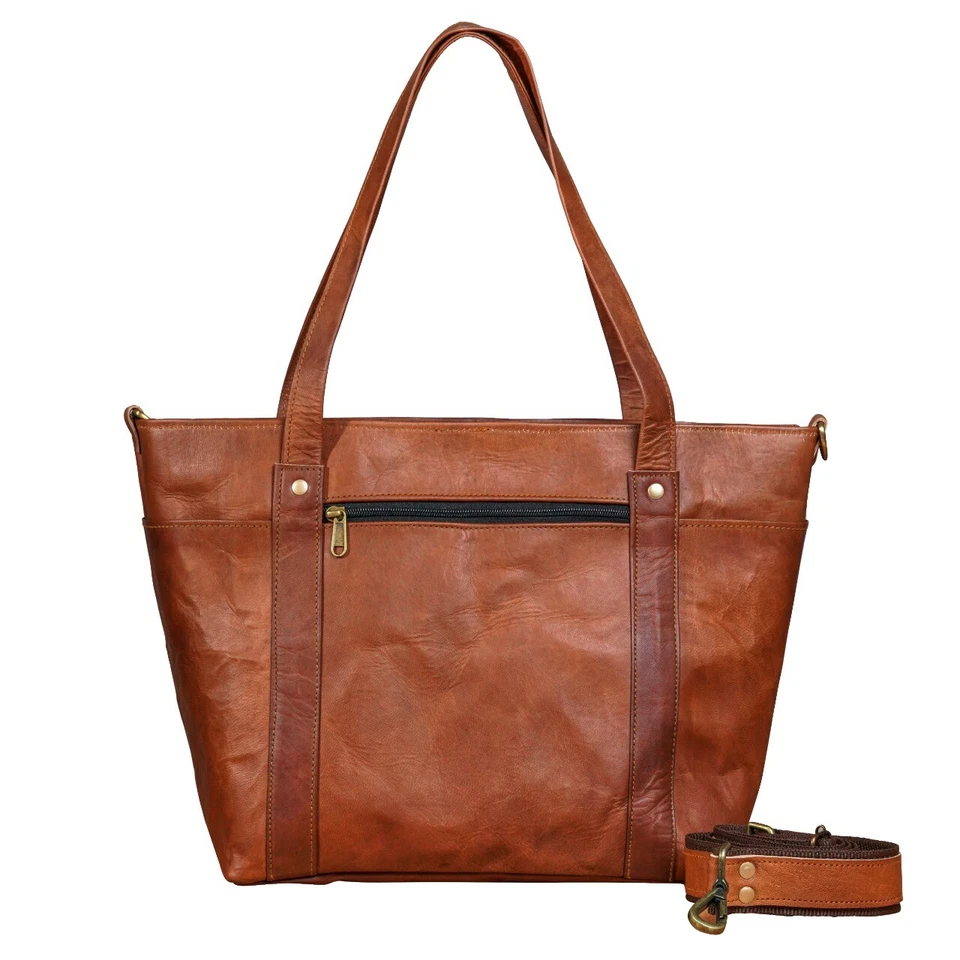 Hecho a mano Vintage Mujeres Bolso de Mano Cartera Marrón Cuero Real Informal Bolso de Hombro Foto 3 de 4