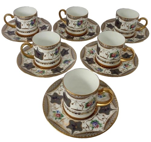 VINTAGE Maruku China Dragonware Moriage Teacup Saucers Black Grey