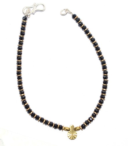 Black Spinel Gemstone 4 mm Round Beads 925 Fine Silver 5" Strand Bracelet DF-48 - Picture 5 of 6