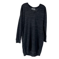 Gray Sweater Dress Pockets V Neck Size Medium Casual Long Sleeve Cozy Cherish 