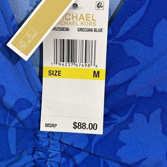 NEW Michael Kors Womens M Printed Ruched Flutter Grecian Blue thumbnail 7