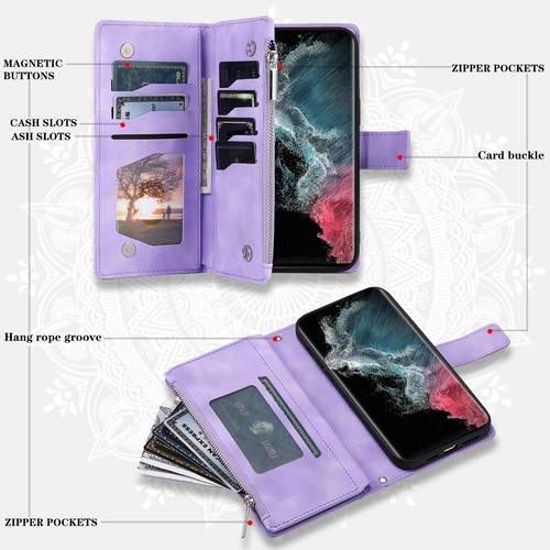 For Samsung Galaxy S25 S24 S23 S22 S21 S20 S9 Crossbody Zipper Wallet Phone Case - Picture 26 of 57