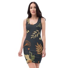 Black leaf print Bodycon dress