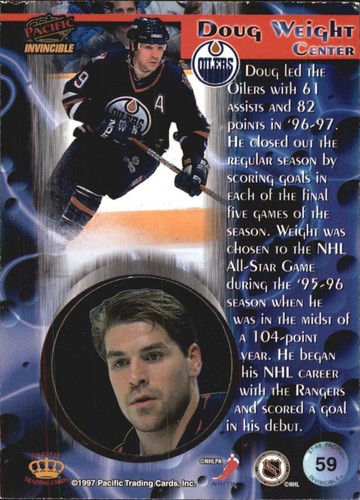 1997-98 Pacific Invincible Oilers Hockey Card #59 Doug Weight - Picture 2 of 2