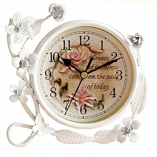 S.W.H White Flower Rustic Iron Mantel Table Clock Living Room Bedroom (M1T)