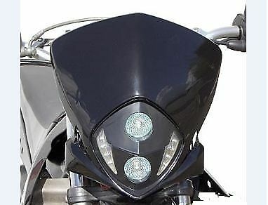 Plaque phare noir moto cross 2x20W halogène et veilleuse LED optique avant enduro