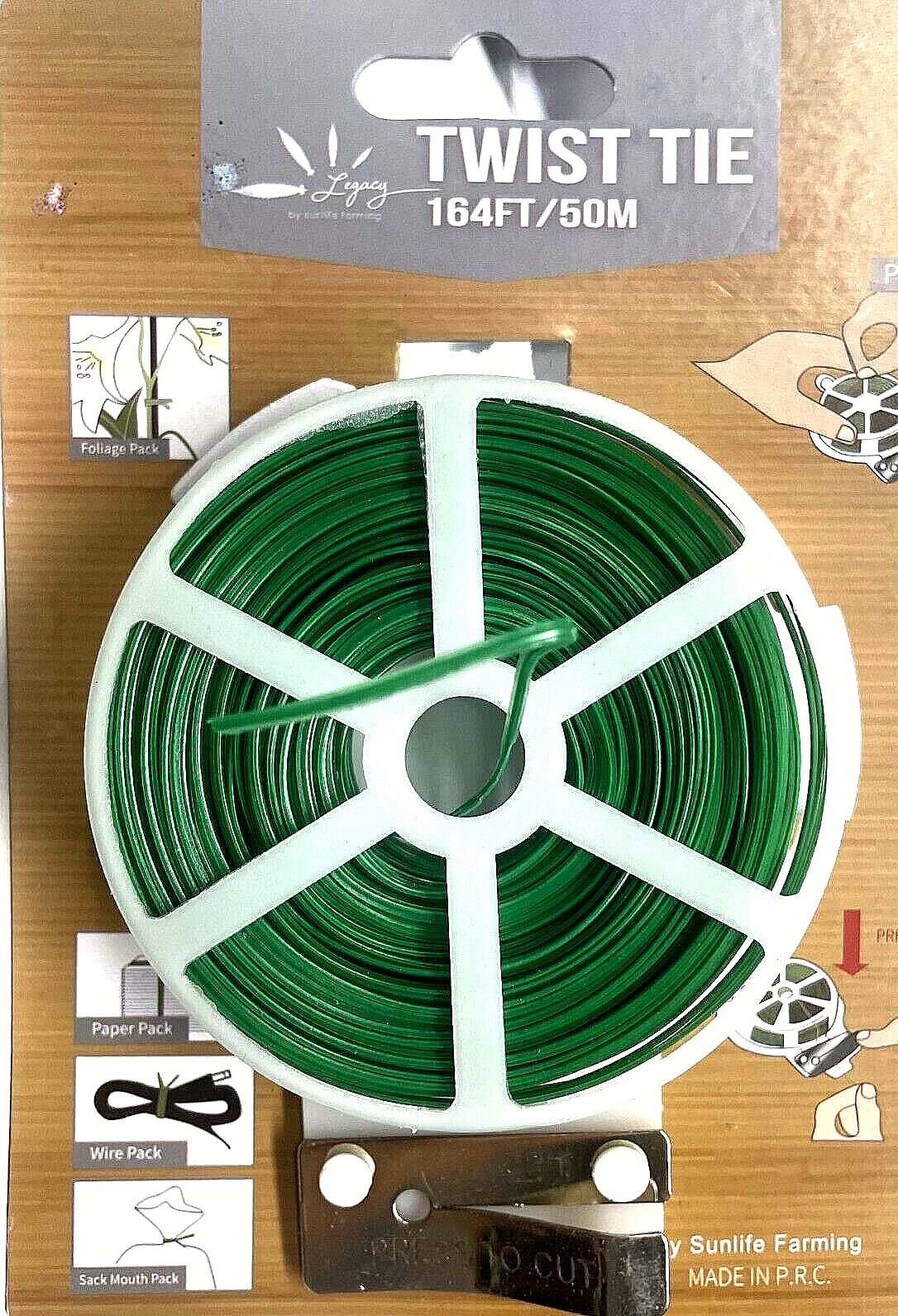 Gardening Plant Green Twist Tie Wire Roll With Cutter 164F (3pc)