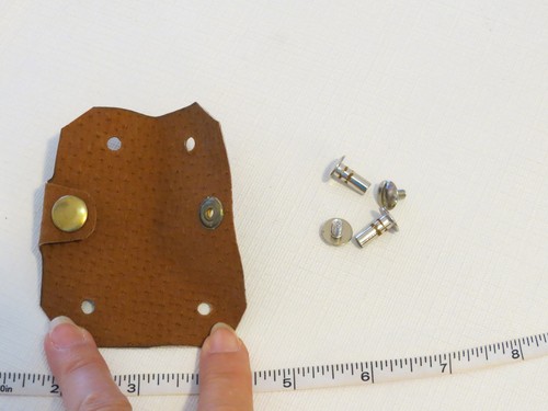 Handmade leather key holder brown with gold tone snap & silver tone 3.25" X 1.5" - Picture 4 of 4