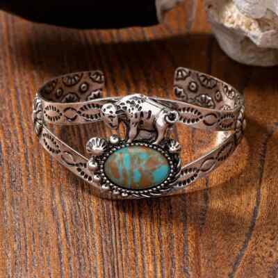 Boho 925 Sterling Silver Vintage Turquoise Tibetan Tibet Bracelet Bangle Cuff