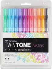 Tombow 61501 TwinTone Marker Set, Pastel, 12-Pack. Double-Sided Markers Perfect