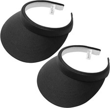 2 Pack Visor Women Men Sun Hat Clip On Visors Adjustable 6 3/4-7 1/4, Black