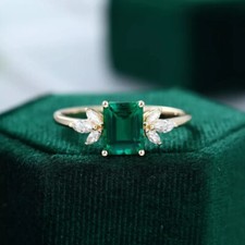 3 Ct Emerald Cut Diamond Cluster Vintage Ring 14K Yellow Gold Finish Size P