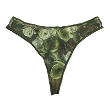 Vintage Kiabi Lingerie Thong Panty Size L XL Green Floral Stretch