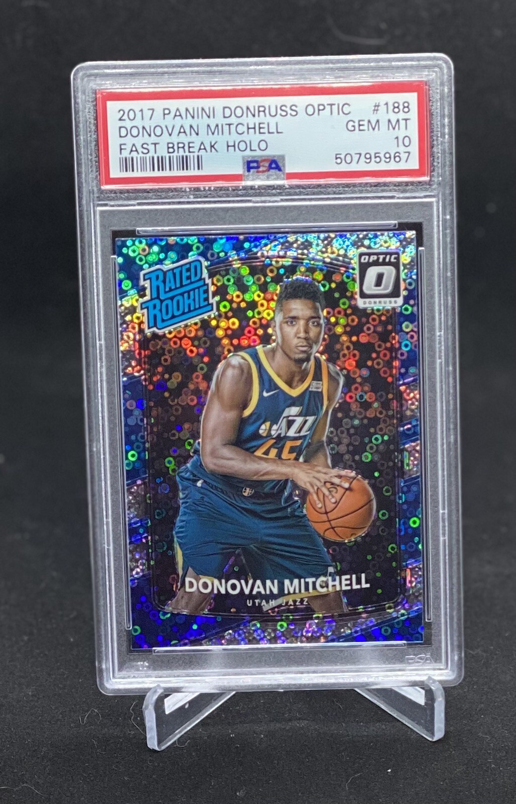 2017 Panini Donruss Optic Donovan Mitchell Rookie RC #188 Fast Break Holo PSA 10