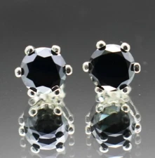 6.00 Ct Black Diamond Stud Earrings In 6 Prong Setting Certified ! Ideal Gift