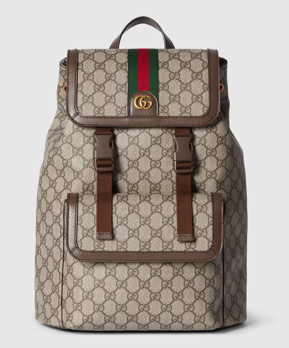 GUCCI OPHIDIA SMALL BACKPACK Beige & Ebony GG Supreme Canvas