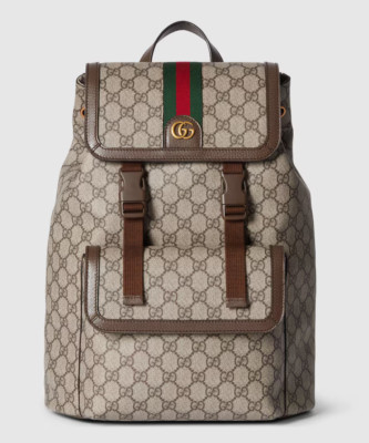 GUCCI OPHIDIA SMALL BACKPACK Beige & Ebony GG Supreme Canvas