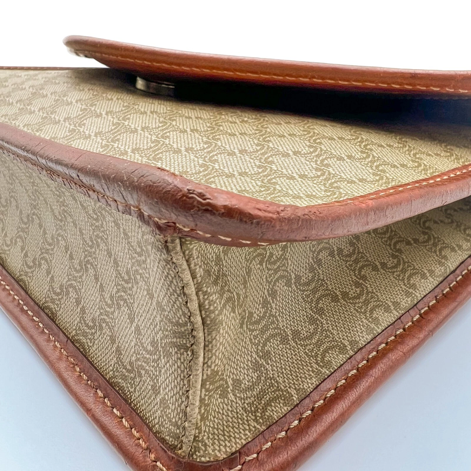 Borsa a tracolla vintage CELINE Macadam PVC pelle beige borsa autentica