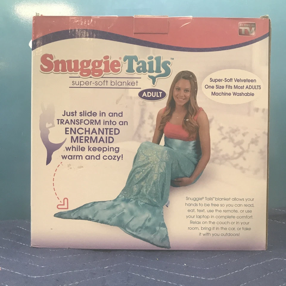 SNUGGIE TAILS Adult Aqua Glitter Teal MERMAID One Size Soft Blanket - Image 3 of 3