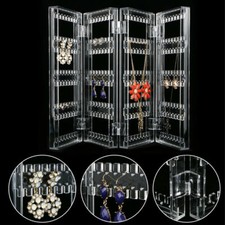 256-Hole Clear Jewelry Display Stand - Folding Earring Necklace Organizer Rack