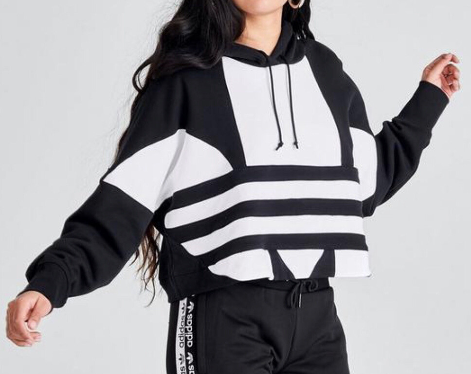 Adidas Women' Big Logo Crop Hood Black Run Casual Sweatshirt FS1314 | eBay