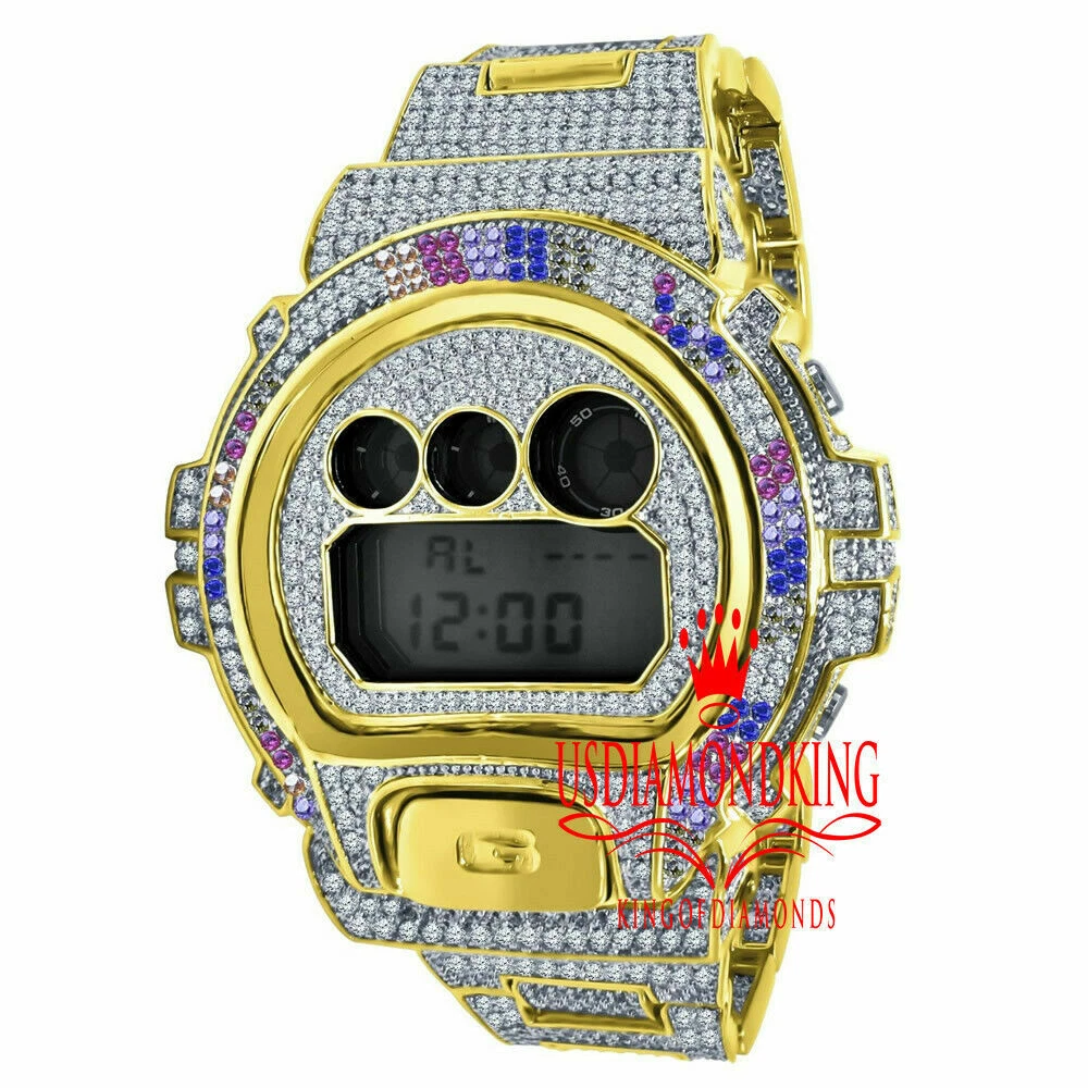Rainbow Multi Gold Tone Simulated Diamond Casio G Shock DW 6900