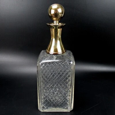 Schöne Glas Karaffe Metall-Montur & Stopfen vergoldet Glass Decanter Carafe 27cm - Bild 1 von 4
