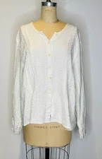 FLAX IVORY WHITE WAFFLE LINEN BOXY LAGEN LOOK BLOUSE TOP SHIRT*M
