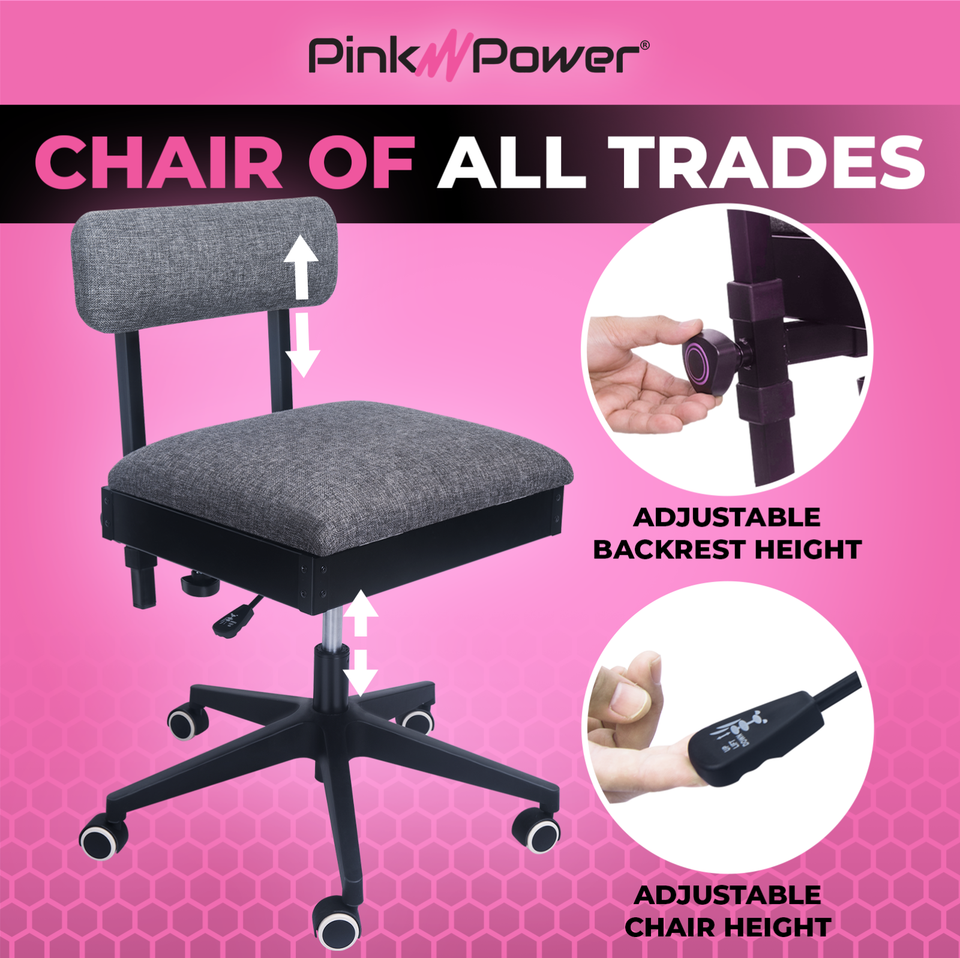 Sewing Chair w/ Wheels–Adjustable Ergonomic Hydraulic Craft Seat w ...