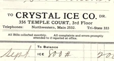 1908 CRYSTAL ICE CO 356 TEMPLE COURT WE SELL LAKE ICE ONL INVOICE BILLHEAD Z7052