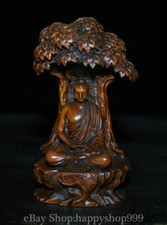 6" Chinese Boxwood Hand Carving Shakyamuni Amitabha Buddha Statue Sculpture