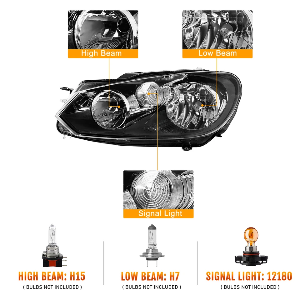 Черный корпус фары в сборе для Volkswagen Golf/Jetta 2010-2014 годов выпуска Sportwagen - Изображение 2 из 4