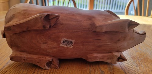 Pig Bowl Wooden Hand Carved Farmhouse Decor Unique Vessel - Picture 7 of 10