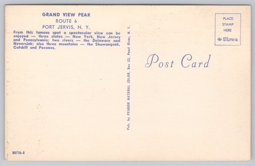 Postal Grand View Peak Route 1964 6 Port Jervis coches de Nueva York - Imagen 2 de 2