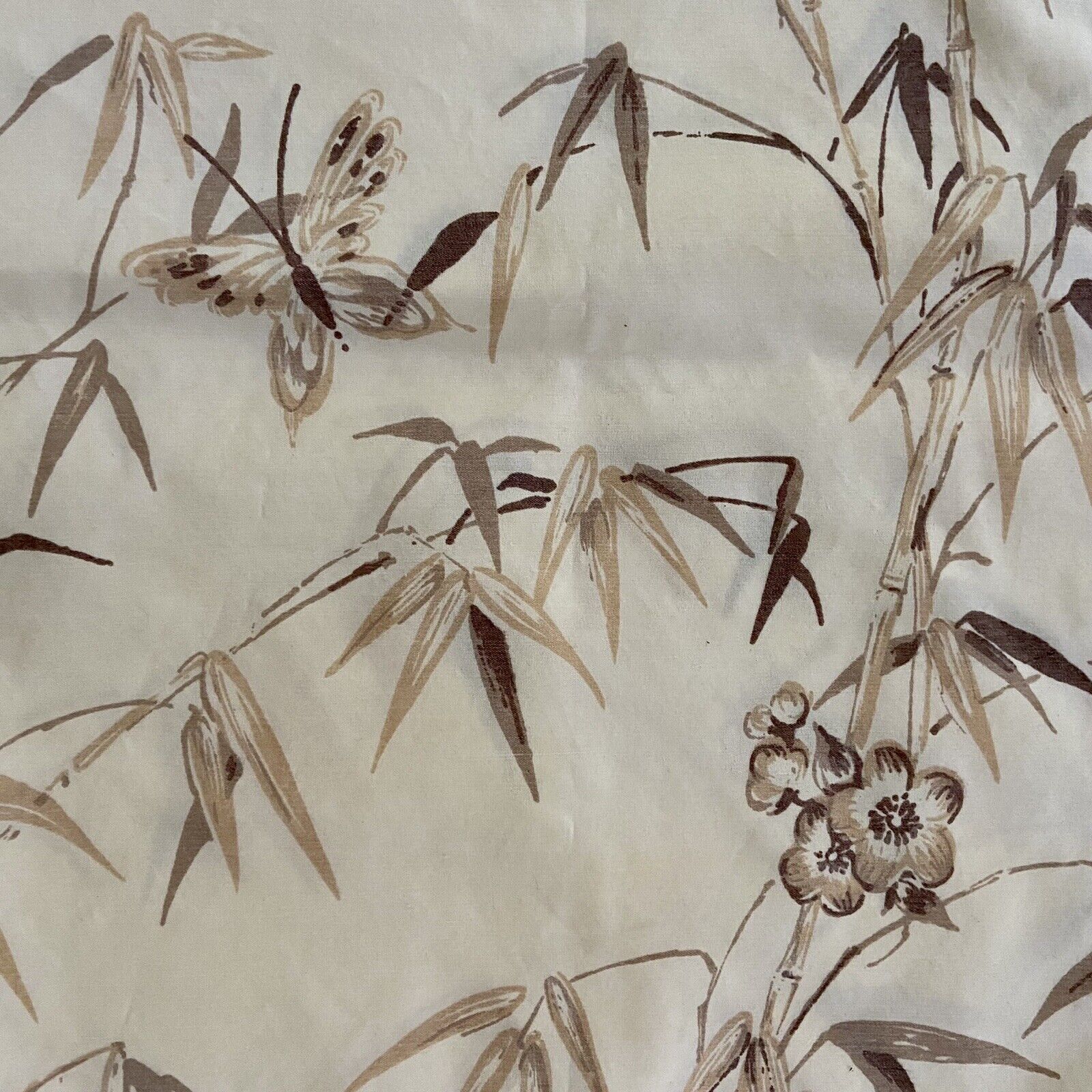 Vintage Utica Sheets Set Twin Flat Fitted Brown Ivory Made USA Grass  Butterfly