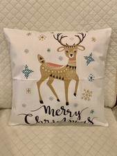 Merry Christmas Throw Pillow 18x18  Reindeer Couch Bedroom Decor Ready 
