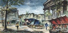 ECOLE FRANÇAISE du XXe.Marché au fleurs/la Madeleine,Paris.50x100.HST. 1950.SBG.