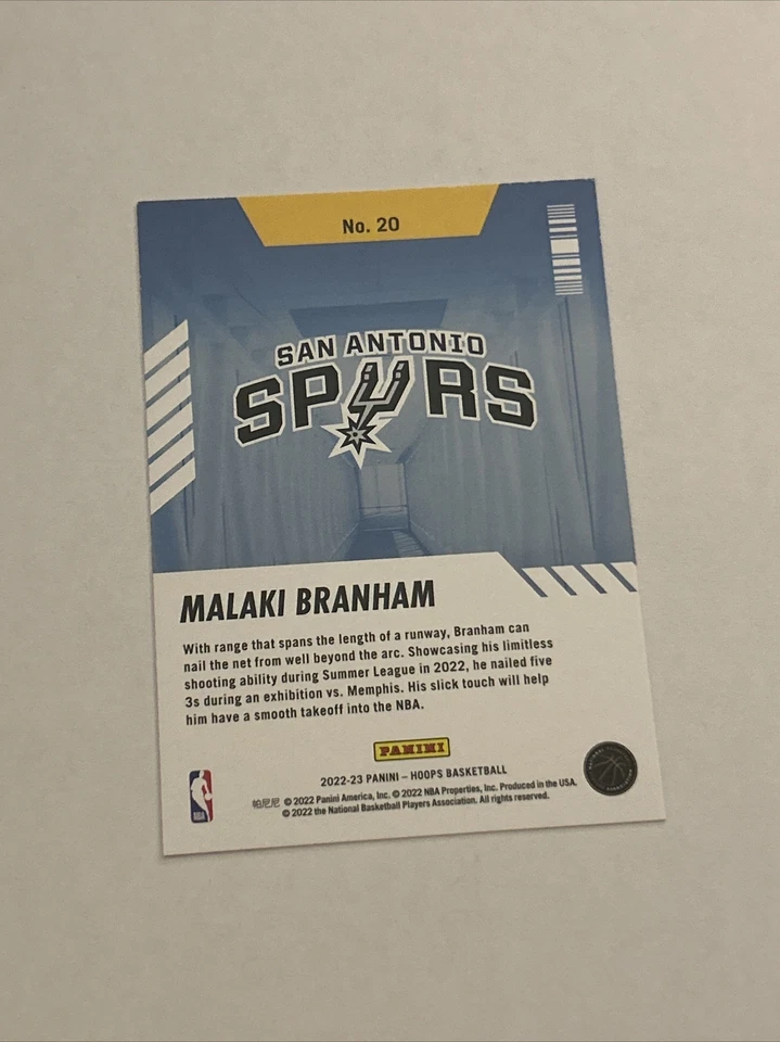 2022-23 Panini NBA Hoops Arriving Now Insert RC #20 MALAKI BRANHAM Rookie Spurs - Image 2 of 2