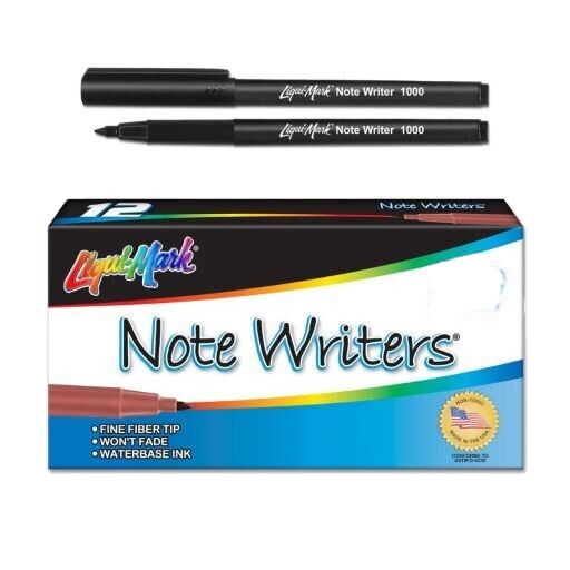 Lot of 24 Liqui-Mark&reg; Note Writer 1000 BLACK Fiber Point Pocket Markers Fine