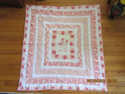 VINTAGE HANDMADE  EMBROIDERED QUILTED SAMPLER