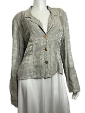 Citron Santa Monica Medium Top Moon & Stars Patchwork Shirt Jacket Gray Rayon
