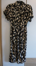 Short sleeved Animal Print shirt dress in black and cream - size 14