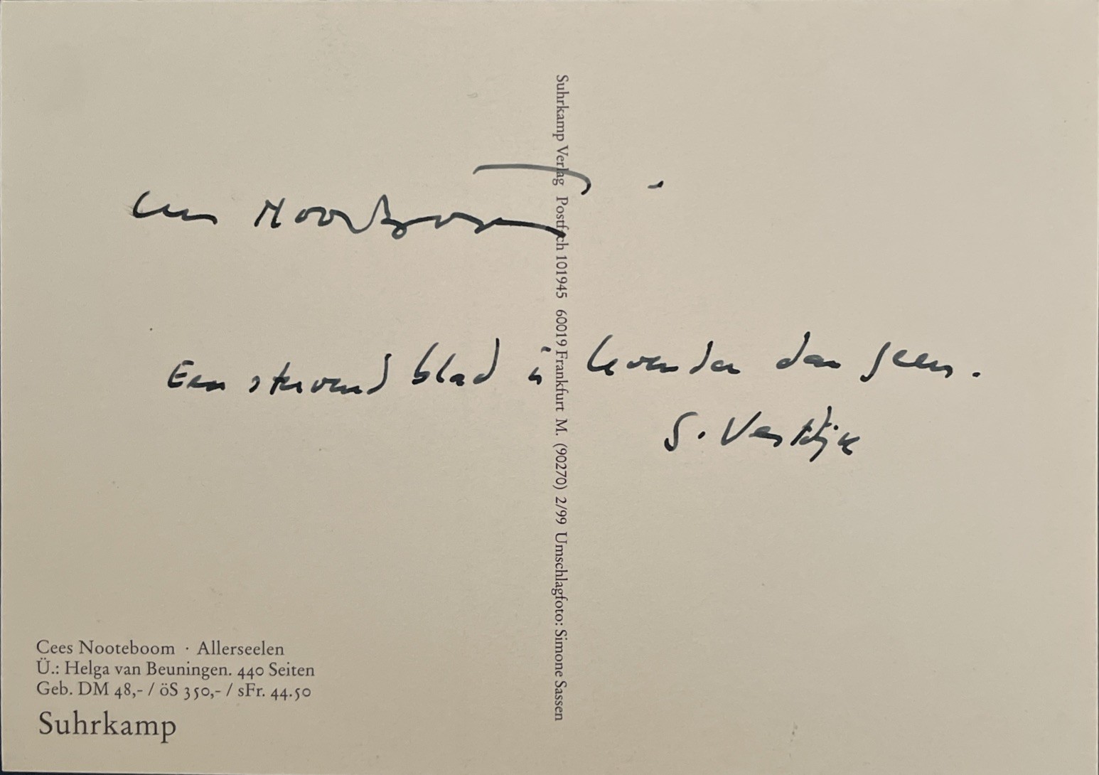 Cees Nooteboom, 네덜란드 작가, 원본 사인 - 희귀!!!